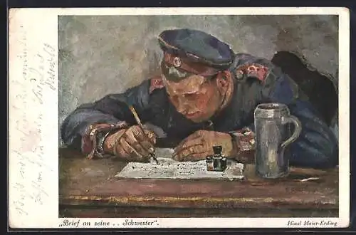 AK Soldat schreibt Feldpost an seine Schwester