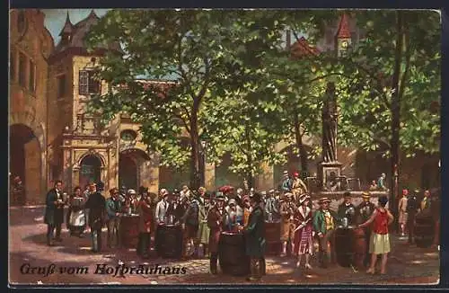 AK München, Hofbräuhaus, Garten mit Gästen