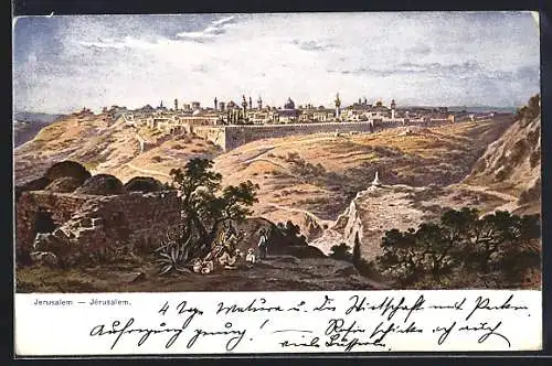 AK Jerusalem, Blick auf Ortschaft und Steppenlandschaft
