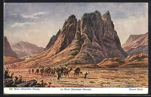 Künstler-AK F.Perlberg: Der Sinai, Kamel Karawane