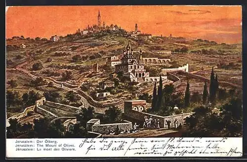 Künstler-AK F.Perlberg: Jerusalem, der Ölberg, the Mount of Olives, le mont des Oliviers