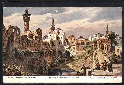 Künstler-AK Friedrich Perlberg: der Teich Bethesda in Jerusalem