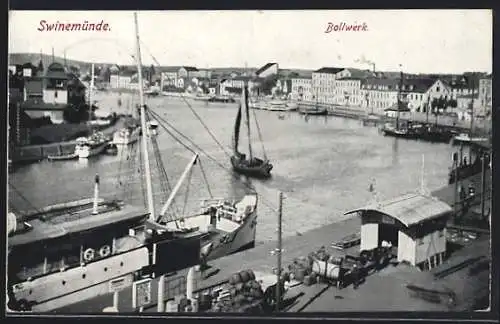 AK Swinemünde, Ortsansicht mit Bollwerk