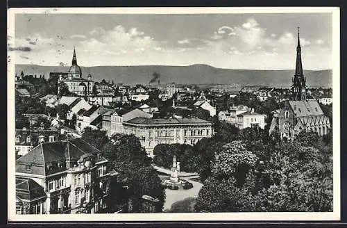 AK Bad Teplitz-Schönau, Totalansicht mit Synagoge aus der Vogelschau