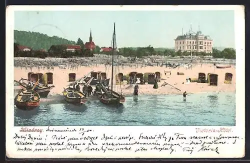 AK Misdroy, Strandpartie mit Blick auf Victoria Hotel
