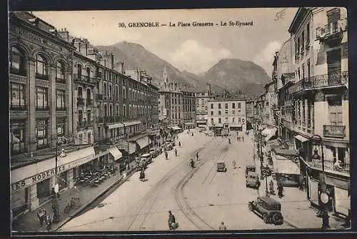 AK Grenoble, La Place Grenette, Le St-Eynard, Les Galéries Modernes, les magasins et passants