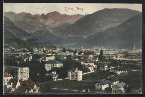 AK Bozen-Gries, Ortspartie mit Gebirge
