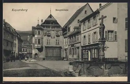 AK Kaysersberg, Hauptstrasse, Brunnen, Geschäfte