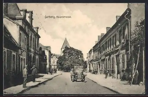 AK Corbeny, Hauptstrasse mit dt. Soldaten