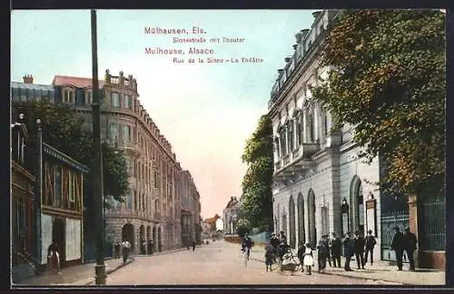 AK Mülhausen /Els., Sinnestrasse mit Theater
