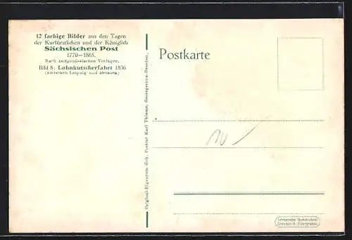 AK Lohnkutscherfahrt 1836, Paar in einer Pferdekutsche