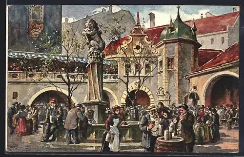AK Münchner Hofbräuhaus, Gäste im Kneip-Hof