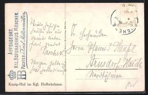 AK Münchner Hofbräuhaus, Gäste im Kneip-Hof