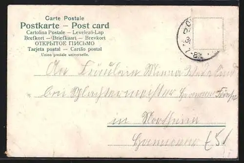 Lithographie Briefträger bringt Brief an verschneitem Tag