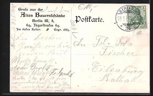AK Berlin, Innenansicht des Gasthauses Alte Bauernschänke in der Jägerstrasse 69
