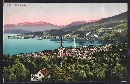 AK Richterswil, Totalansicht mit See und Bergpanorama