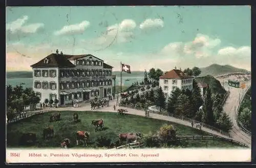 AK Speicher, Hotel und Pension Vögelinsegg und Strassenbahn