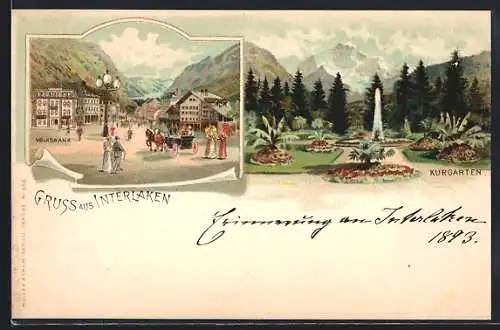 Lithographie Interlaken, Volksbank & Kurgarten