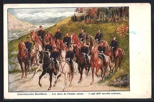 Künstler-AK Schweiz, Schweizerische Heerführer zu Pferde