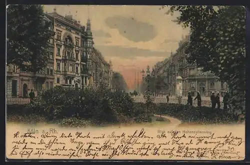 AK Köln-Neustadt, Hohenzollernring mit Litfasssäule
