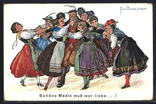 Künstler-AK Hans Boettcher: Meine Mutter hat gefragt, nimm dir keine von der Stadt..., Schwarzwälder Trachten