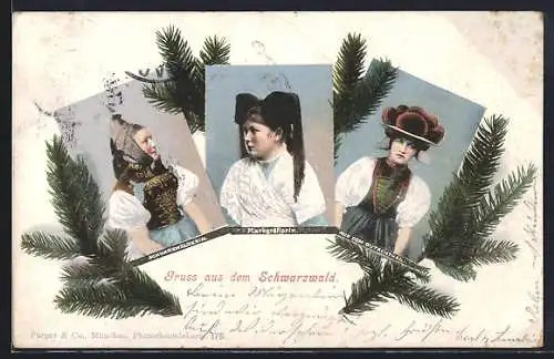 AK Portraits junger Frauen in Schwarzwälder Tracht