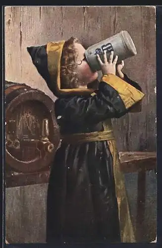 AK Münchner Kindl leert rasant einen Krug Bier