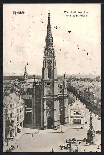 AK Ujvidek, Römisch katholische Kirche aus der Vogelschau