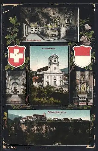 AK Mariastein, Klosterkirche, Gnadenkapelle und Wappen