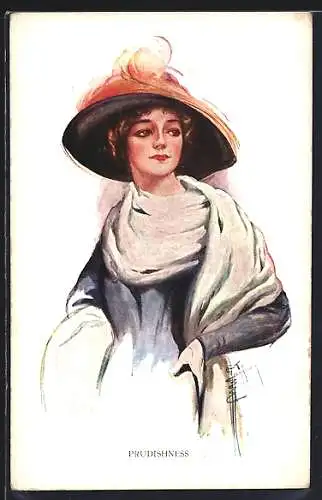 Künstler-AK Court Barber: Stolze Frau mit weissem Halstuch, Prudishness