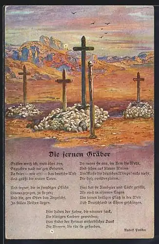 AK Kolonialkriegerdank, Lied Die fernen Gräber, Deutsche Kriegsgräber in Südwestafrika