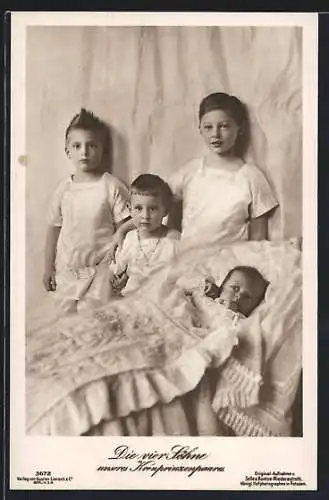 AK Prinz Friedrich Georg und seine älteren Brüder, Prinz Wilhelm, Prinz Louis Ferdinand und Prinz Hubertus