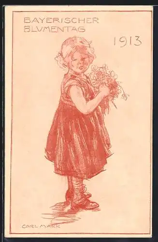 AK Bayerischer Blumentag 1913, Mädchen mit Blumen
