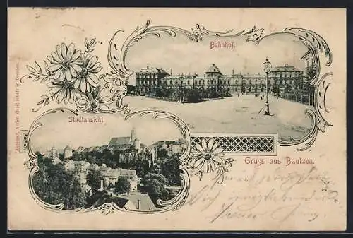 AK Bautzen, Teilansicht mit Kirche, Bahnhof