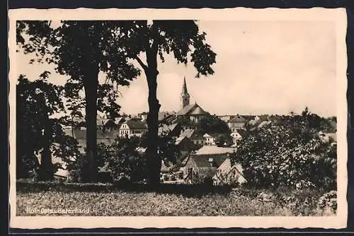 AK Hof /Ostsudetenland, Panorama mit Kirche