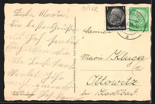 AK Hof /Ostsudetenland, Panorama mit Kirche