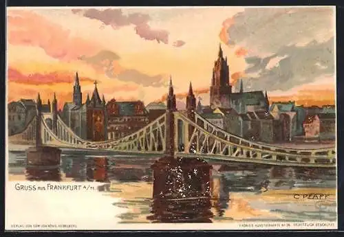 Künstler-AK C. Pfaff: Frankfurt, Ortsansicht mit Brücke