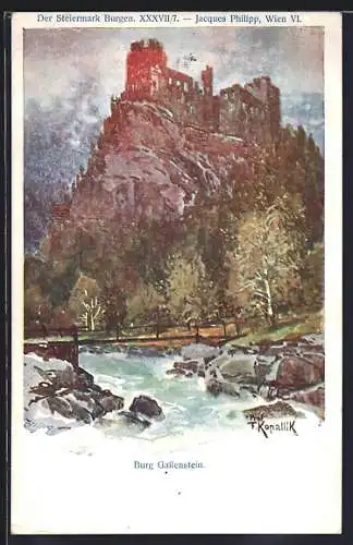 Künstler-AK F. Kopallik: Gallenstein, Blick zur Burg