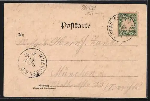 Lithographie Lindau / Bodensee, Gesamtansicht, Marktplatz