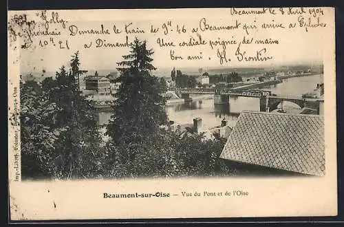 AK Beaumont-sur-Oise, Vue du Pont et de l`Oise
