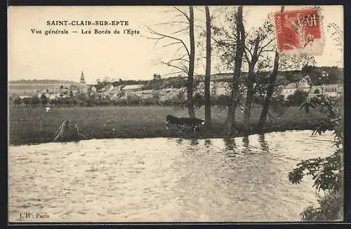 AK Saint-Clair-sur-Epte, Vue générale des bords de l`Epte et des paysages environnants