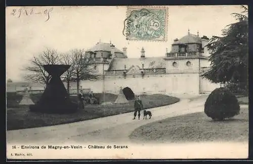 AK Magny-en-Vexin, Château de Serans et parc avec promeneur et chien
