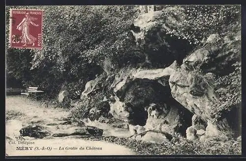 AK Méry, La Grotte du Château et le banc ombragé
