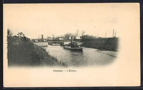AK Pontoise, L`Écluse avec bateaux naviguant sur le canal