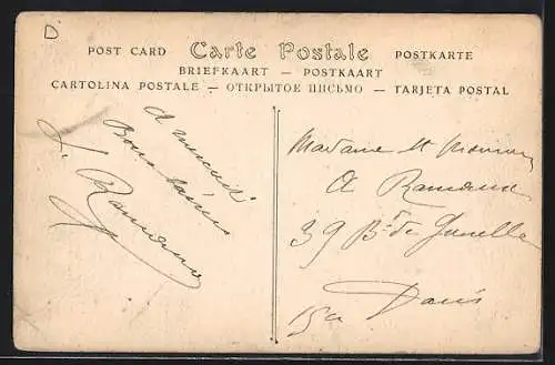 AK Montigny, Route de Paris avec charrette tirée par un cheval