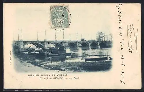 AK Bezons, Le Pont et péniches sur la rivière