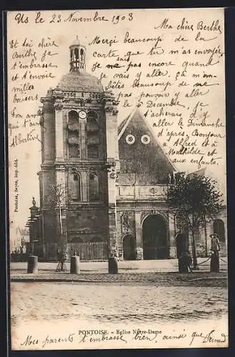 AK Pontoise, Église Notre-Dame avec inscriptions manuscrites