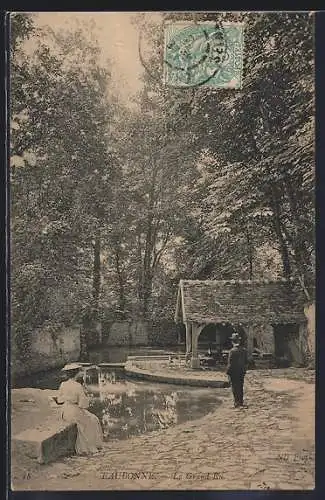 AK Laubonne, Le Grand Ri avec scène bucolique et personnages en promenade