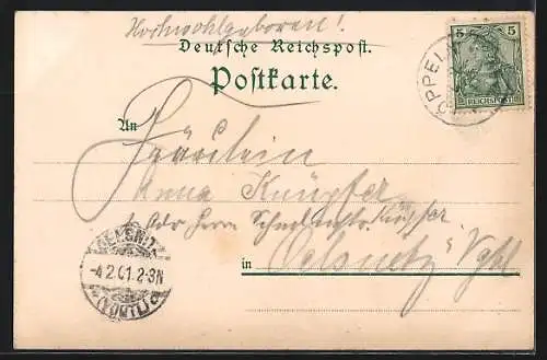 Lithographie Töppeln, Gasthof zur Linde, Ortsansicht