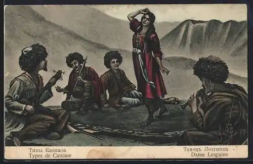 Künstler-AK Types de Caucase, Danse Lesguine